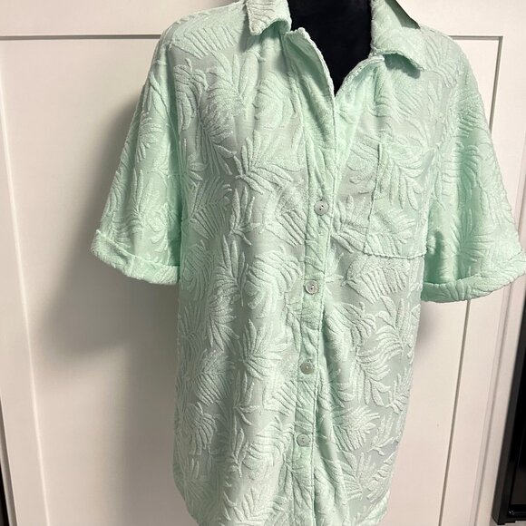 7 For all Mankind Women's Terry Cloth Top Mint Green Medium  Beach Pool Wear - Picture 1 of 11